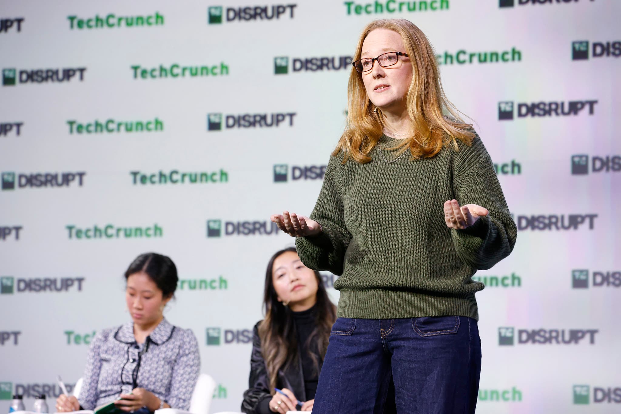 Carla Engelbrecht speaking on stage at TechCrunch Disrupt