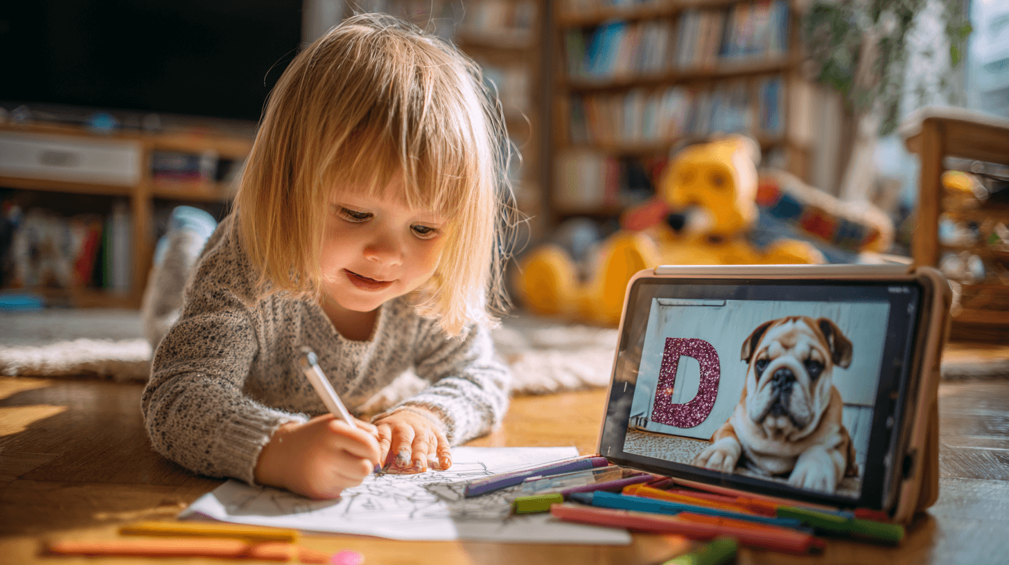 Child engaged in creative play after screen time